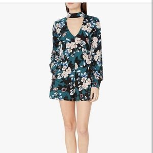 Guess Dora Choker Neck Floral Long Sleeve Romper NWT